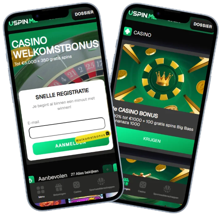 Uspinme Casino mobiele versie met registratieformulier en casino bonus