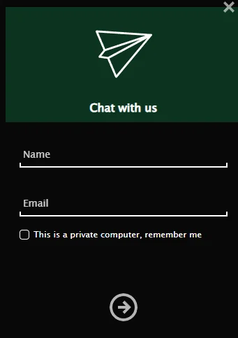 Uspinme Casino live chat contactformulier met naam en e-mailvelden